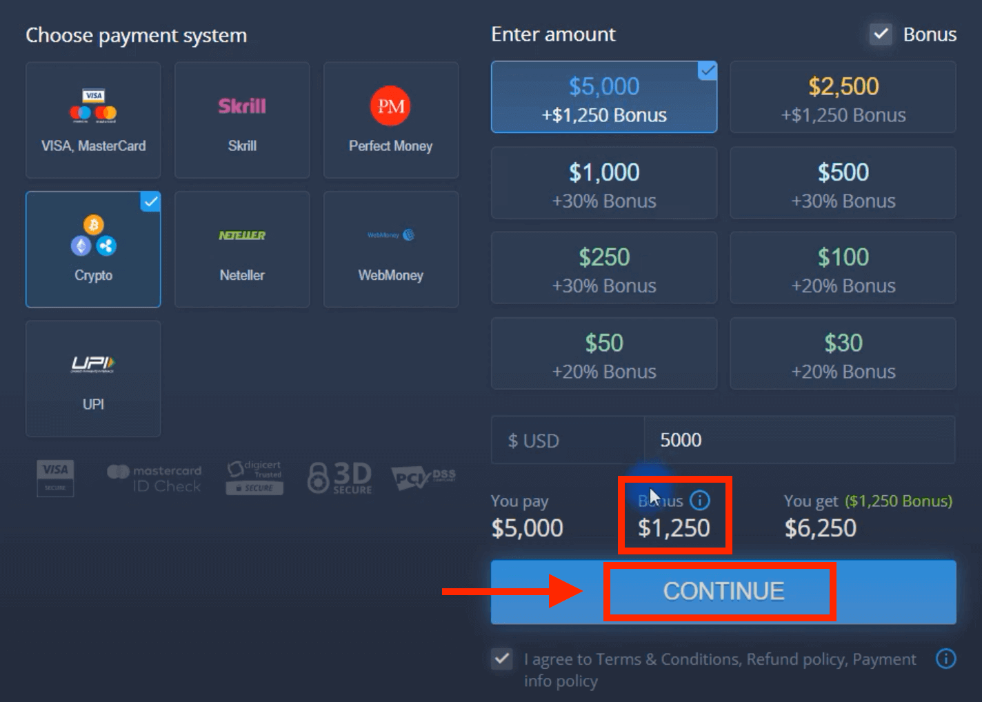 ฝากเงินใน ExpertOption ผ่านบัตรธนาคาร (Visa / Mastercard), E-Payment และ Cryptocurrency ในตุรกี