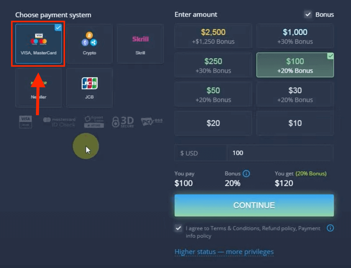 Внесите деньги в ExpertOption с помощью банковских карт (Visa / Mastercard / JCB), электронных платежей (Skrill, Neteller) и криптовалюты на Филиппинах. Внесите деньги в ExpertOption с помощью банковских карт (Visa / Mastercard / JCB), электронных платежей (Skrill, Neteller) и криптовалюты на Филиппинах.