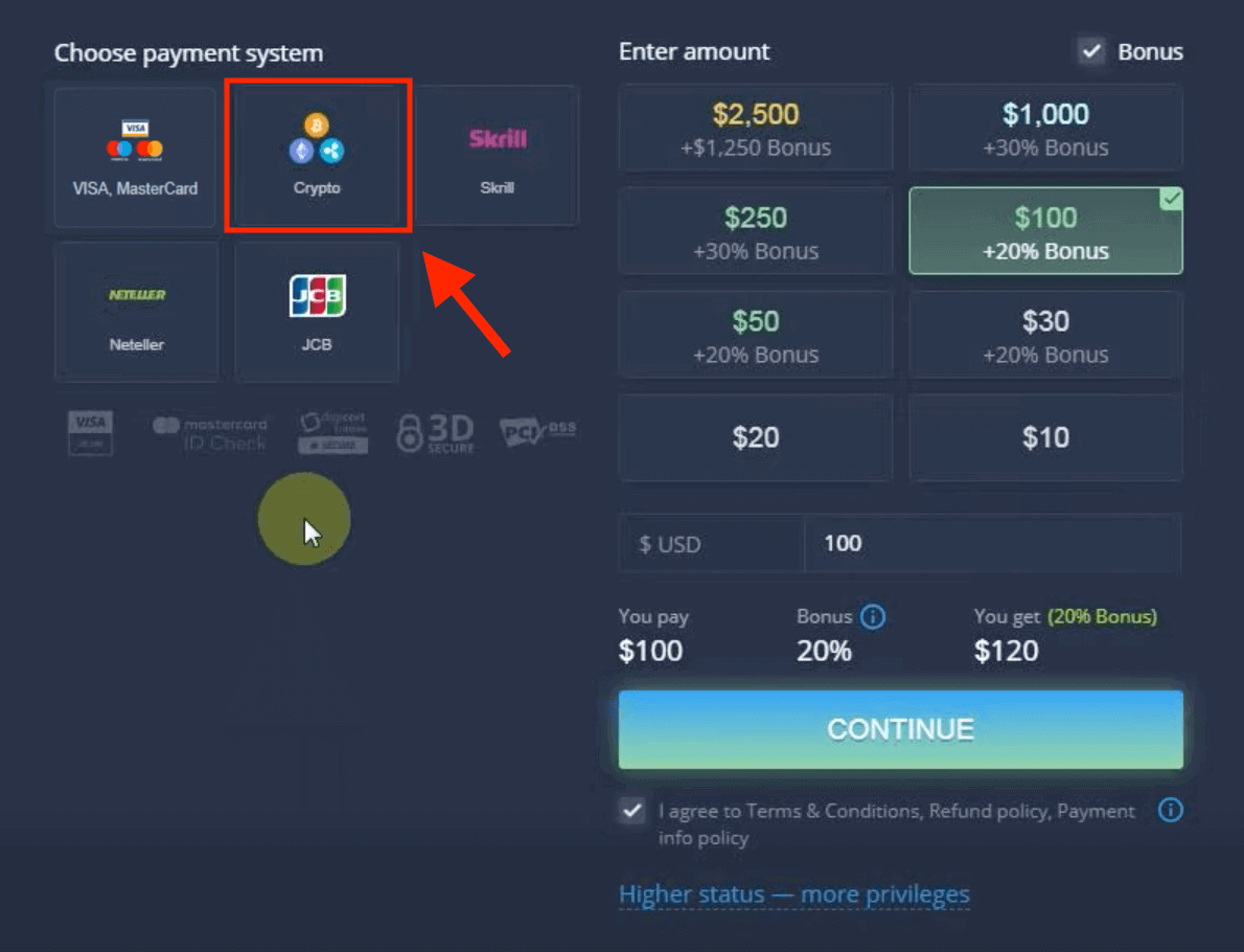 Внесите деньги в ExpertOption с помощью банковских карт (Visa / Mastercard / JCB), электронных платежей (Skrill, Neteller) и криптовалюты на Филиппинах. Внесите деньги в ExpertOption с помощью банковских карт (Visa / Mastercard / JCB), электронных платежей (Skrill, Neteller) и криптовалюты на Филиппинах.