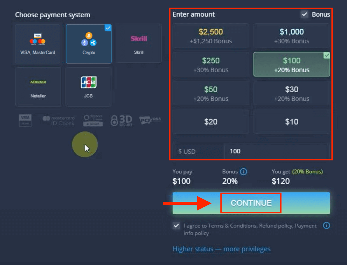 Внесите деньги в ExpertOption с помощью банковских карт (Visa / Mastercard / JCB), электронных платежей (Skrill, Neteller) и криптовалюты на Филиппинах. Внесите деньги в ExpertOption с помощью банковских карт (Visa / Mastercard / JCB), электронных платежей (Skrill, Neteller) и криптовалюты на Филиппинах.