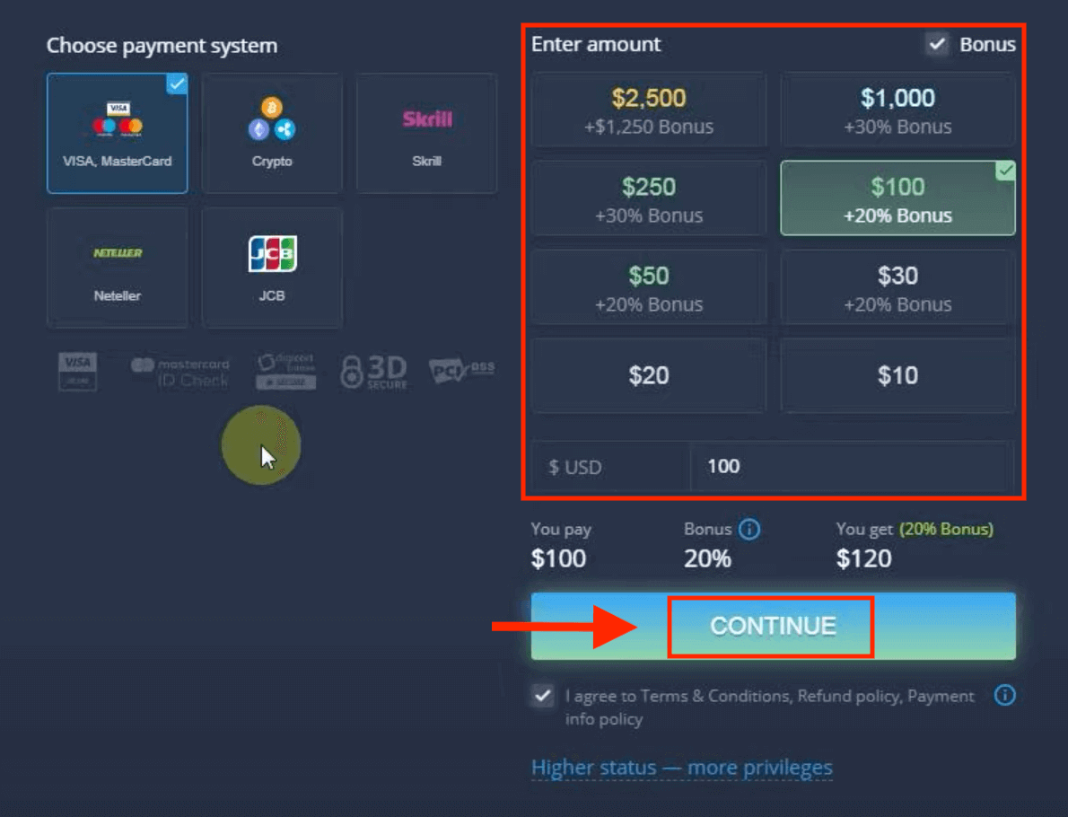 Внесите деньги в ExpertOption с помощью банковских карт (Visa / Mastercard / JCB), электронных платежей (Skrill, Neteller) и криптовалюты на Филиппинах. Внесите деньги в ExpertOption с помощью банковских карт (Visa / Mastercard / JCB), электронных платежей (Skrill, Neteller) и криптовалюты на Филиппинах.