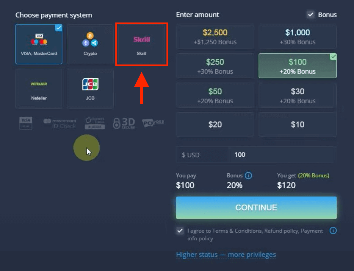 Внесите деньги в ExpertOption с помощью банковских карт (Visa / Mastercard / JCB), электронных платежей (Skrill, Neteller) и криптовалюты на Филиппинах. Внесите деньги в ExpertOption с помощью банковских карт (Visa / Mastercard / JCB), электронных платежей (Skrill, Neteller) и криптовалюты на Филиппинах.