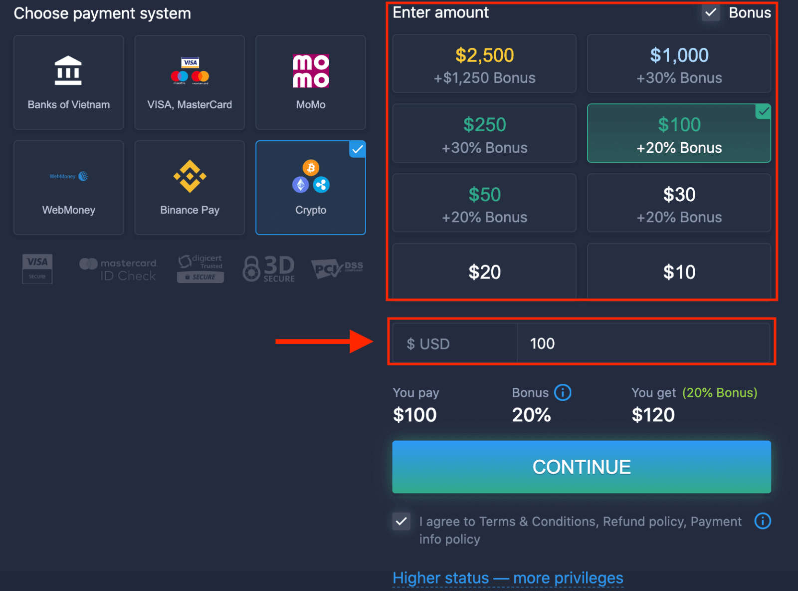 ExpertOption боюнча акчаны кантип салуу керек