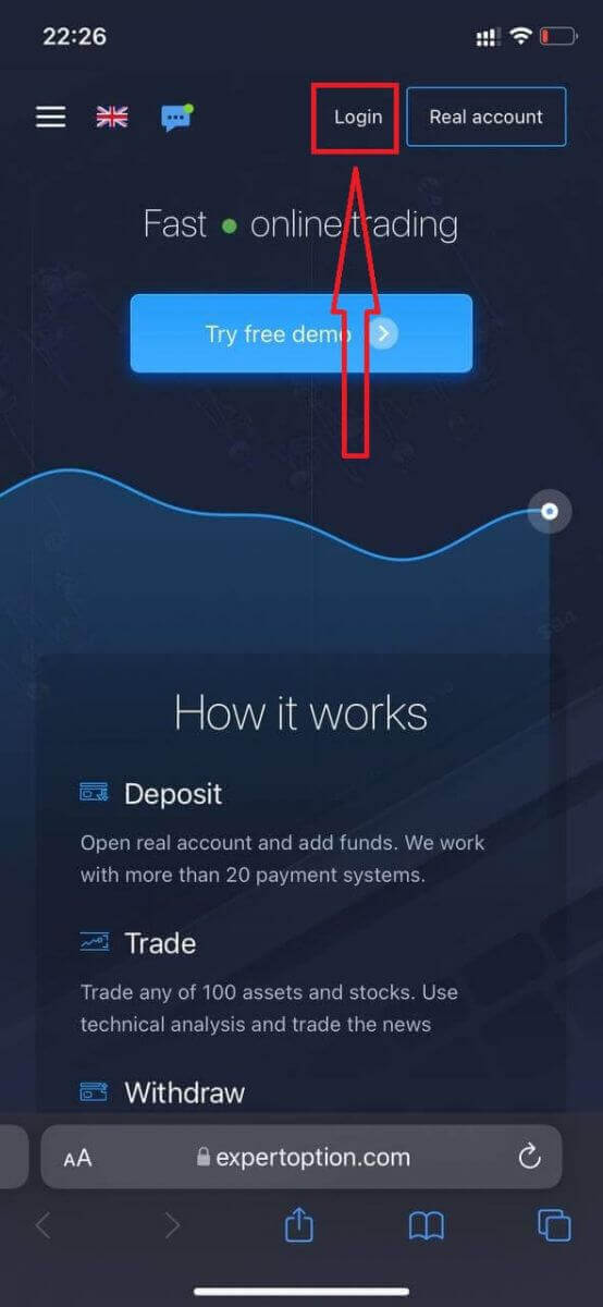 Como se inscrever e fazer login em uma conta ExpertOption